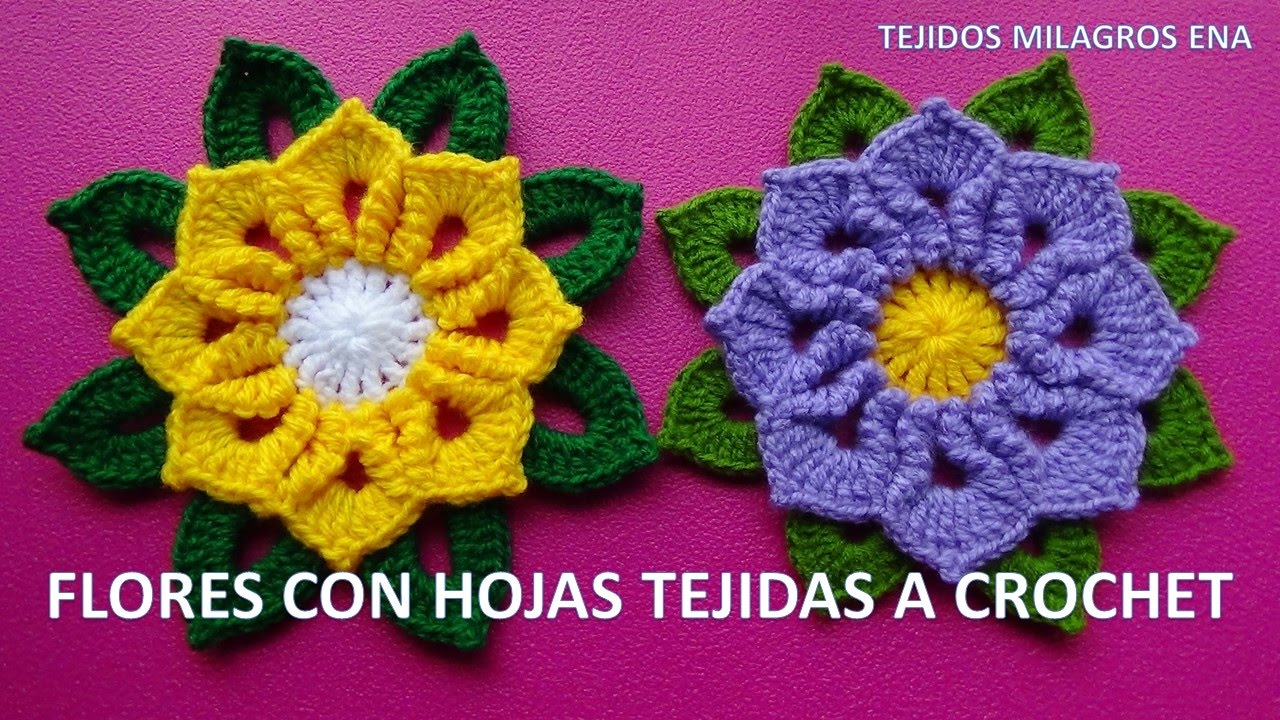 Flores Tejidas a Crochet con Hojas