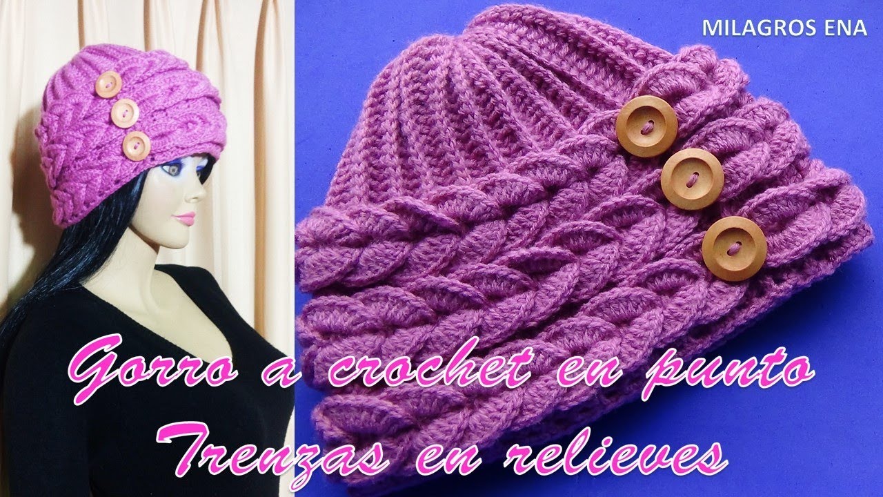 Gorro a crochet en punto trenzas