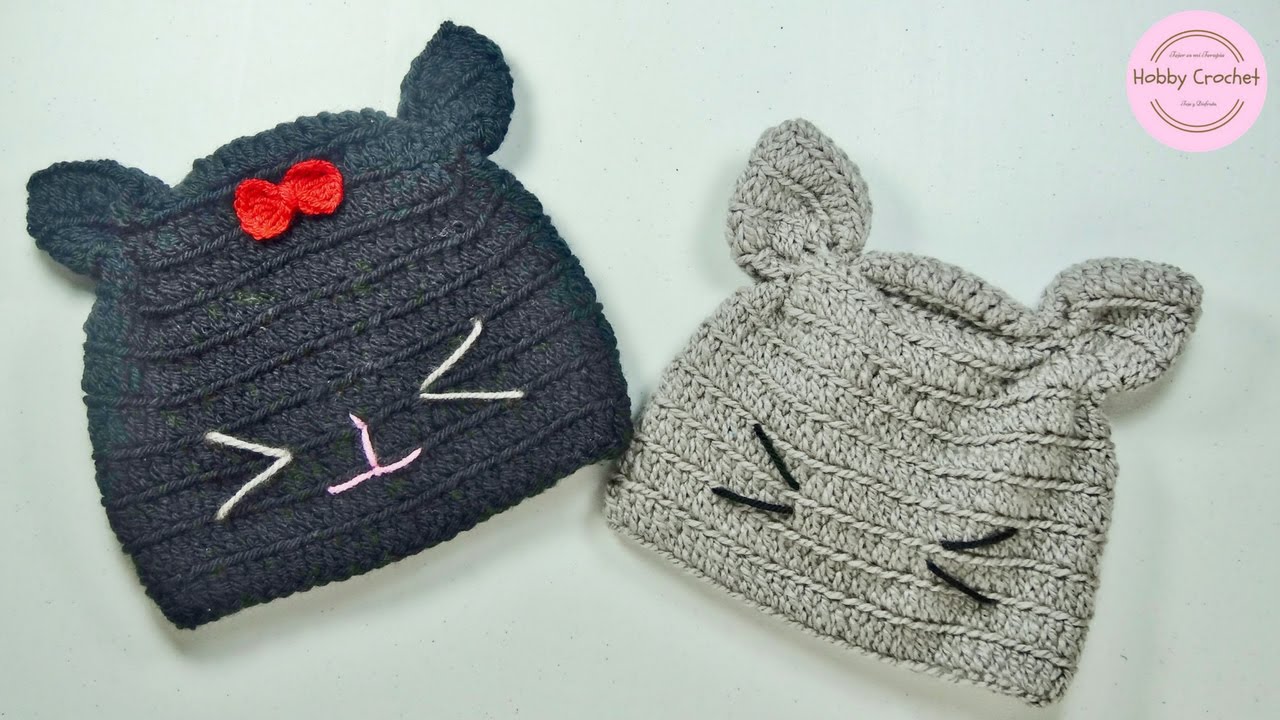 Gorro gato a crochet fácil (todas las tallas)